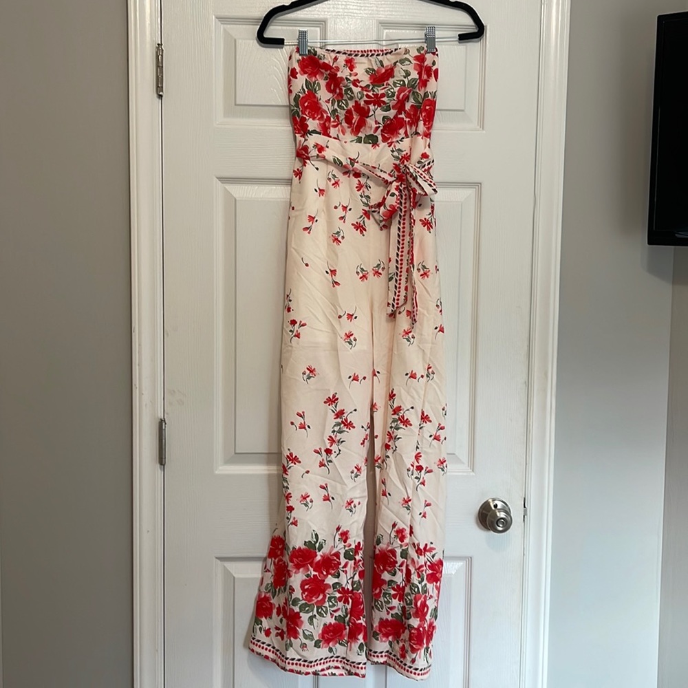 Strapless floral jumpsuit